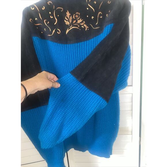 VTG 70s PIONEER WEAR Men’s Western, Aztec Sweater Turquoise Leather Large - Picture 4 of 10